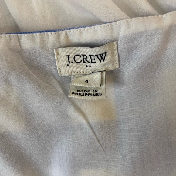 J. Crew Factory Linen Button Front Blue Plaid Checked Square Neck Dress Jumper 4 - Picture 5 of 7